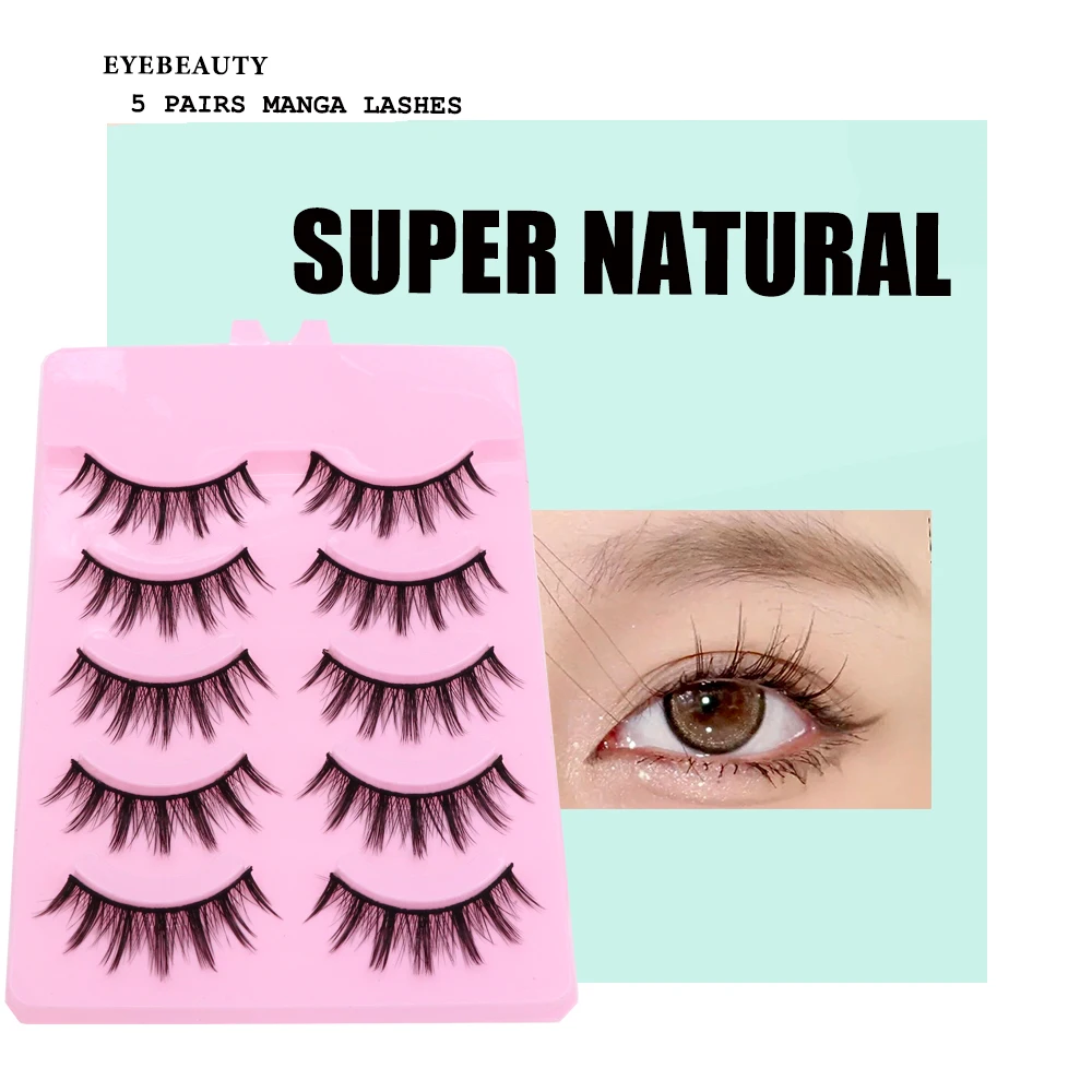 5 Pair Manga Lashes Little Devil Anime Cosplay Natural Wispy Fairy Cross Lashes Korean Makeup Manga Fake Eyelashes