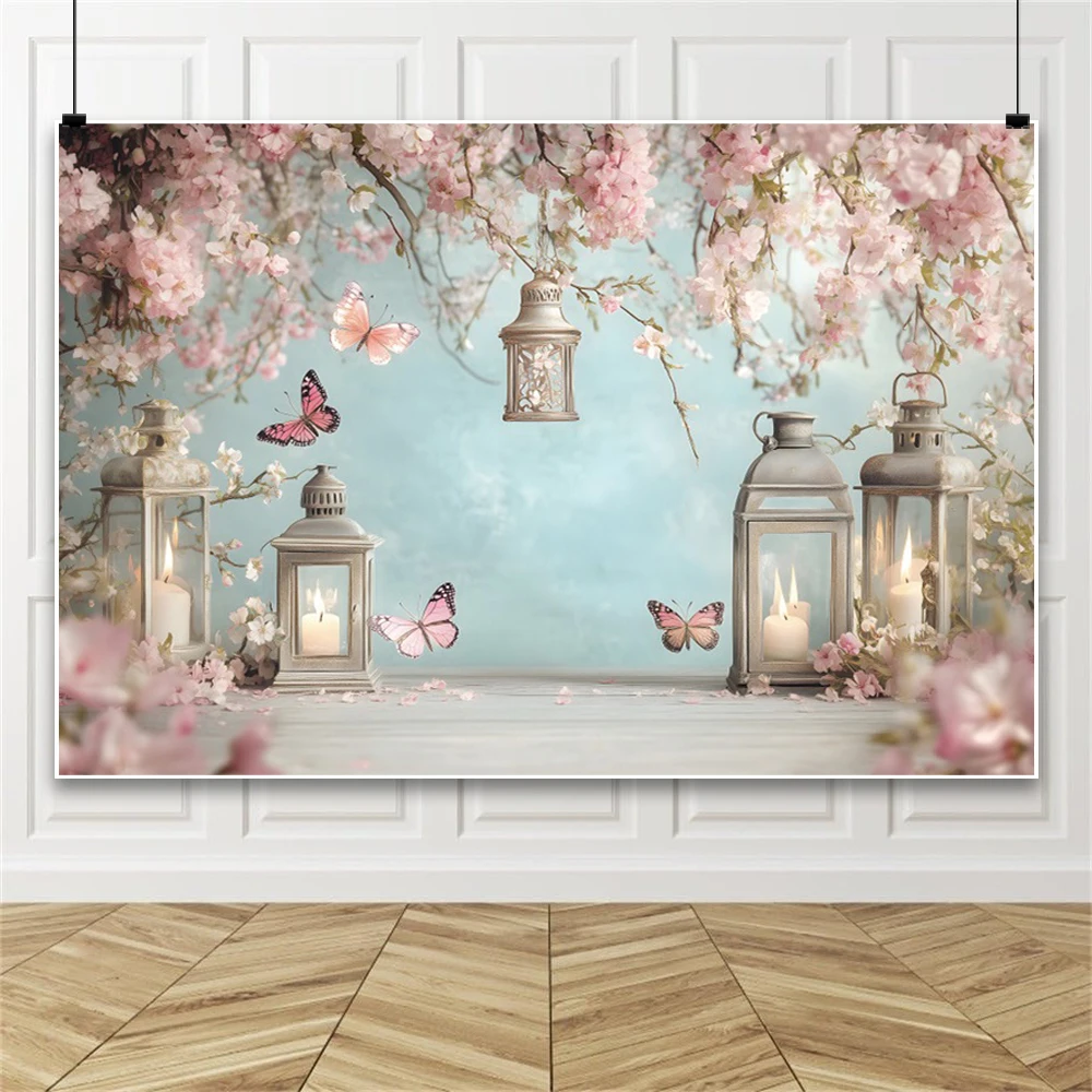 Butterfly Theme Photography Background Butterfly Candle Branch Flower Light Gradient Color Dreamlike Backdrop Photo Studio