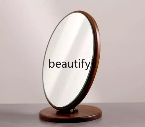 solid wood makeup mirror desktop desktop folding vanity mirror portable portable simple square round high definition