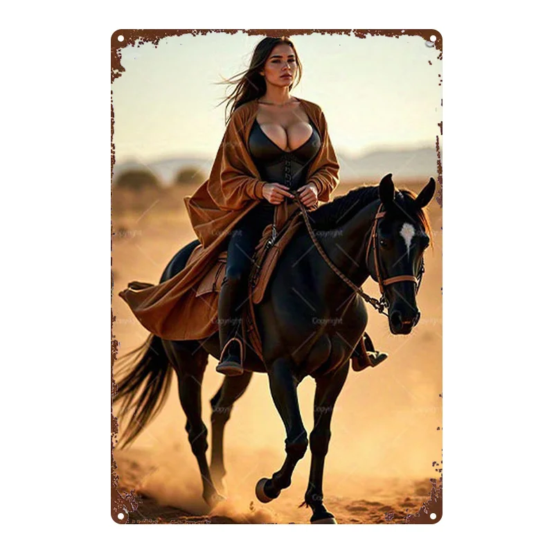 Vintage Equestrian Metal Wall Art Sign, 8x12 Inch Retro Decor for Home Bar Garage Cafe, Durable Printed Tin Signage