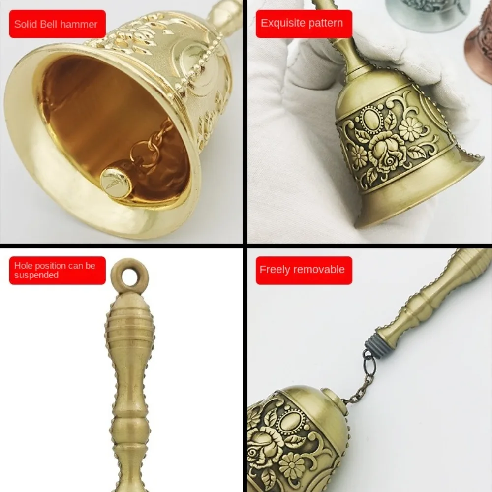 Fashionable Clear Sound Hand Bell Bronze Metal Retro Golden Dinner Bell Wedding Bell For Restaurant Bar Jingle Church School