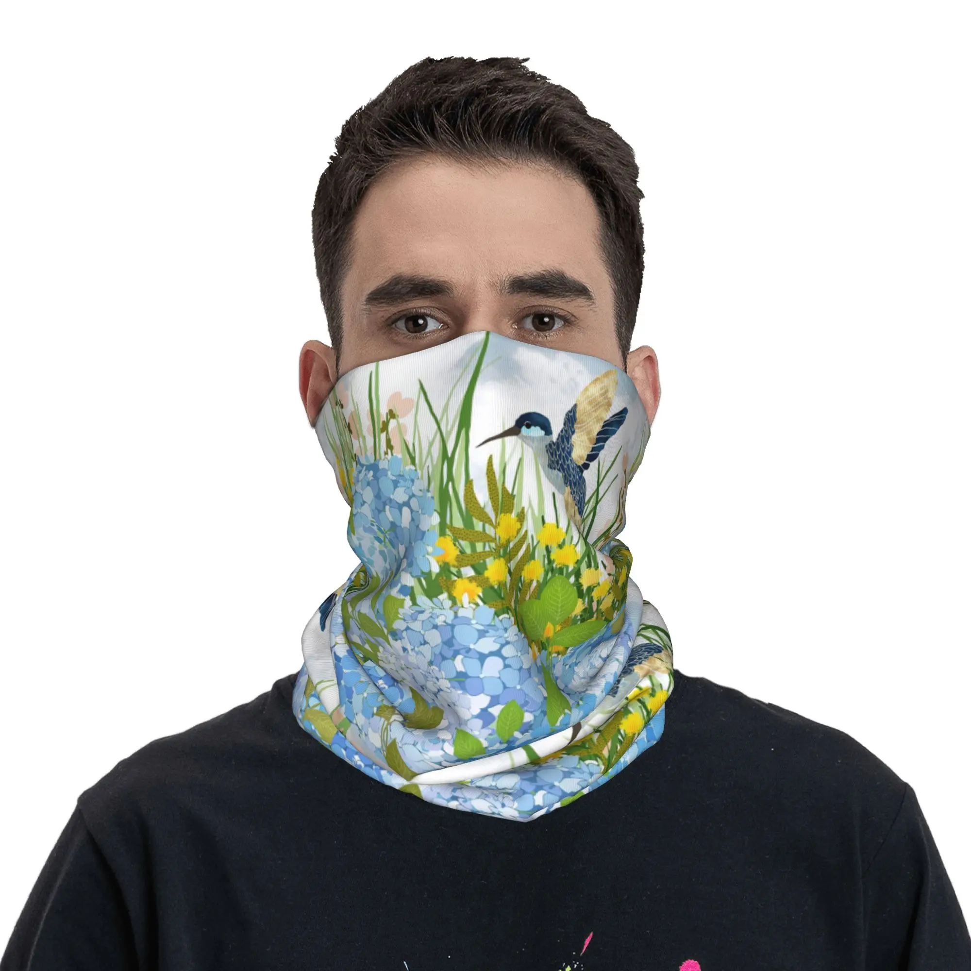 Hummingbird Summer Garden Bandana Neck Gaiter Printed Wrap Scarf Face Mask Running for Men Women Adult Windproof