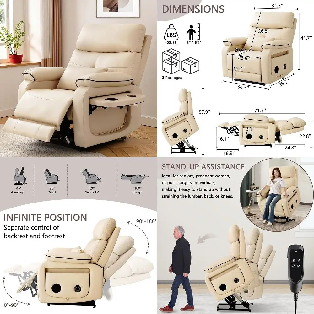 

Large Power Lift Recliner Chair with Massage and Heat for Elderly Big and Tall People, Overstuffed Wide Recliners with 2 Cup Ho