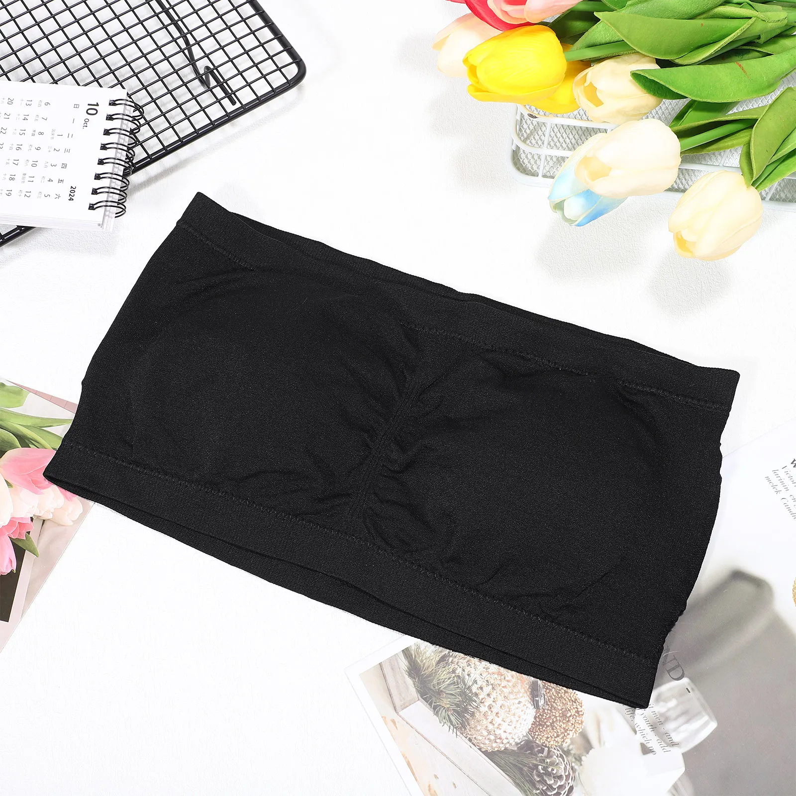 

3 Pcs Strapless Bra Bandeau Tube Women Seamless Wrap Bras Removable Padding Black Beige White L Breathable Stretchy