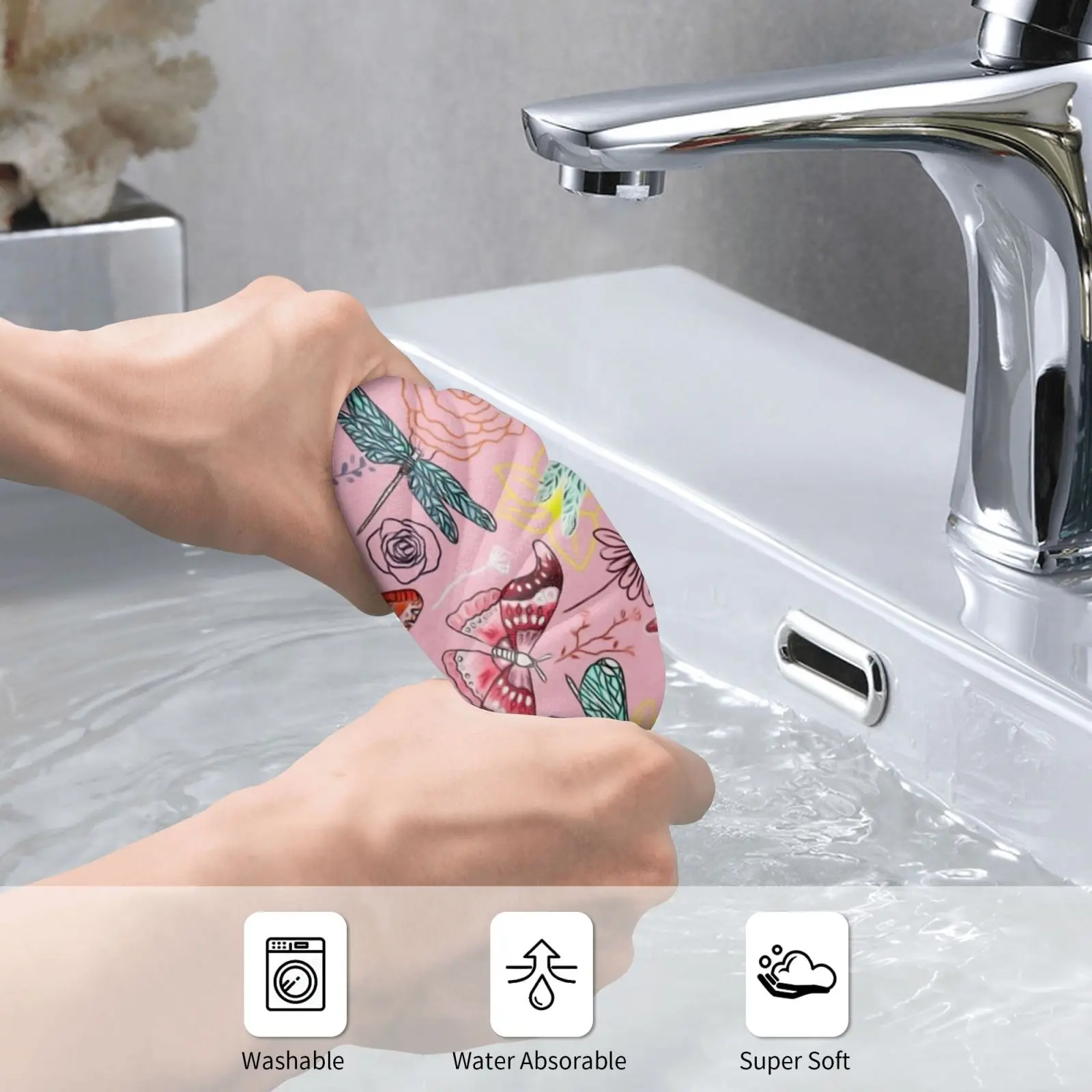 Dragonflies , Butterflies , Moths And Floral Design On Millennial Pink Bath Towel Beach Cushion 650 Butterflies