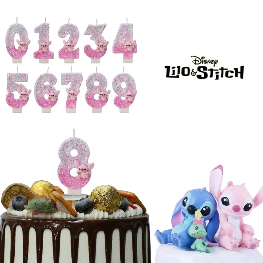 

New Disney Anime Lilo & Stitch candle Suitable for Birthday Party Cake Decoration 0-9 Two tone pink Stitch candle Party Gifts