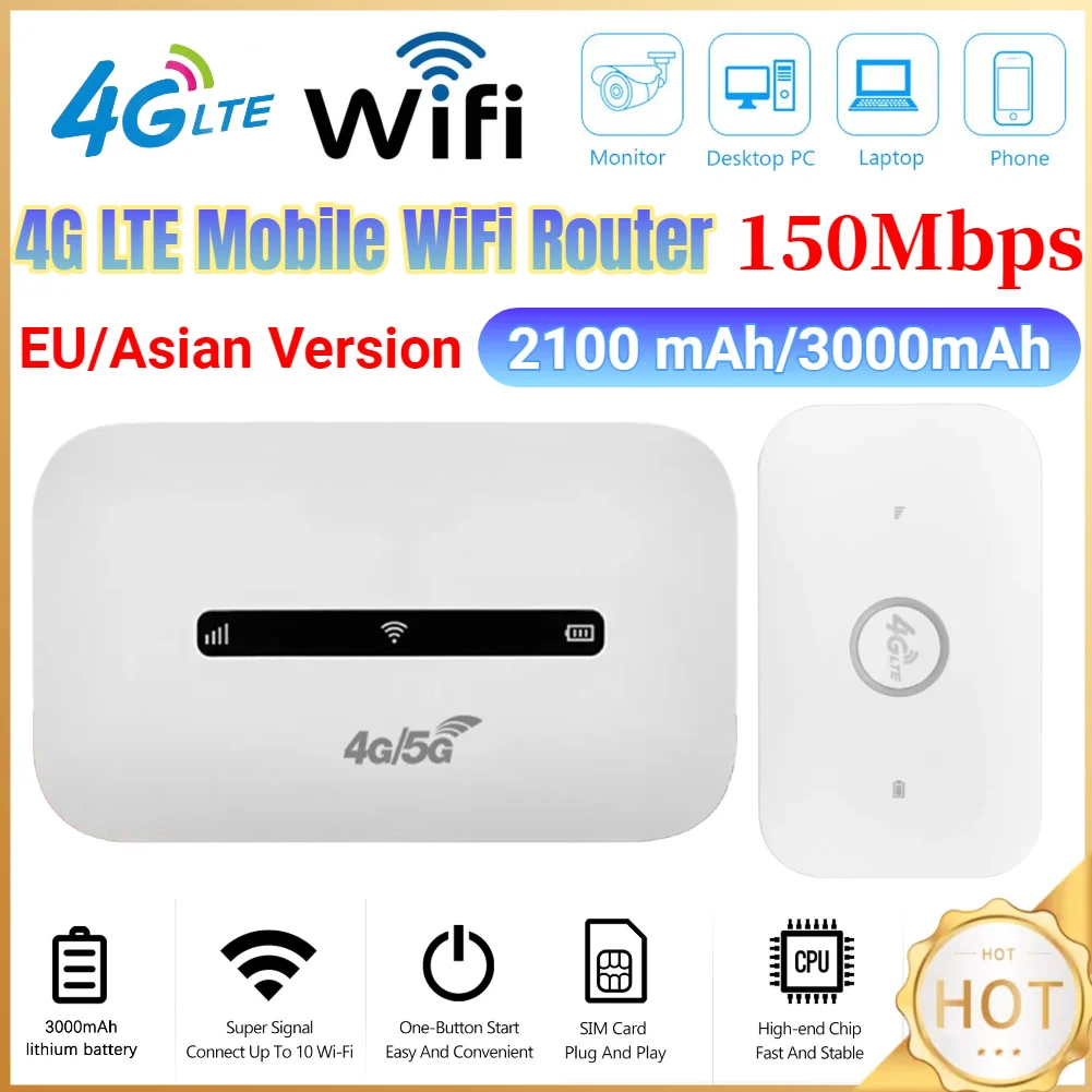 

4G LTE Wireless Internet Router 150Mbps Pocket Mobile Hotspot with Sim Card Slot Mini Outdoor Hotspot for Home Office Car Travel