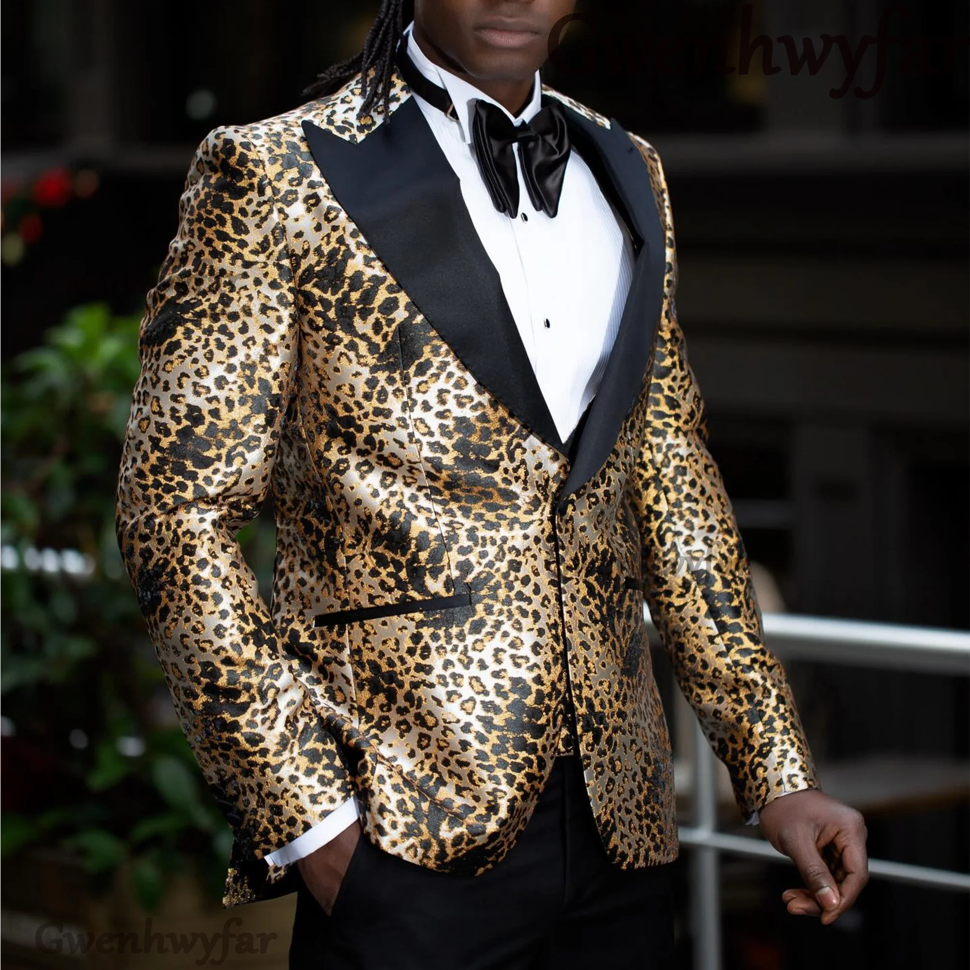 

Gwenhwyfar Leopard-print Suit 2 Pieces(Jacket+Pant) Men's Business Suit Set Groomsmen Regular Fit-Tuxedo Stylish Formal Party