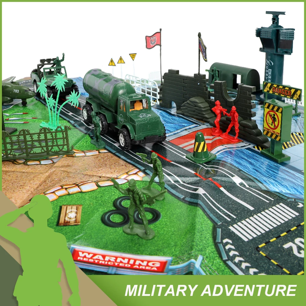 ViiKONDO Army Men Toy Soldier Action Figure Military Playset Modern Battlefield Wargame Jet Tank Vehicle Warship Model Kid Gift