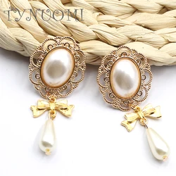 Innovative 10PCS60 * 25MM Gold Lace Oval Pearl Pendant For Earrings, Bow Hair Accessories, High-End Clothing, Jewelry Accessorie