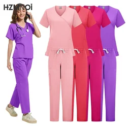 Multicolor Unisex abbigliamento da lavoro manica corta tasca Top + pantaloni dritti ospedale medico infermiere uniformi chirurgia dentale Scrub Set S-XXL