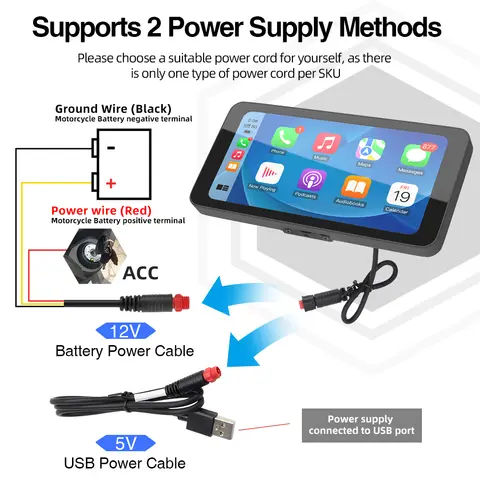 6.5 inch Motorcycle Portable Smart Display IP67 Waterproof Wireless CarPlay Android Auto Removable Bracket Bluetooth Monitor