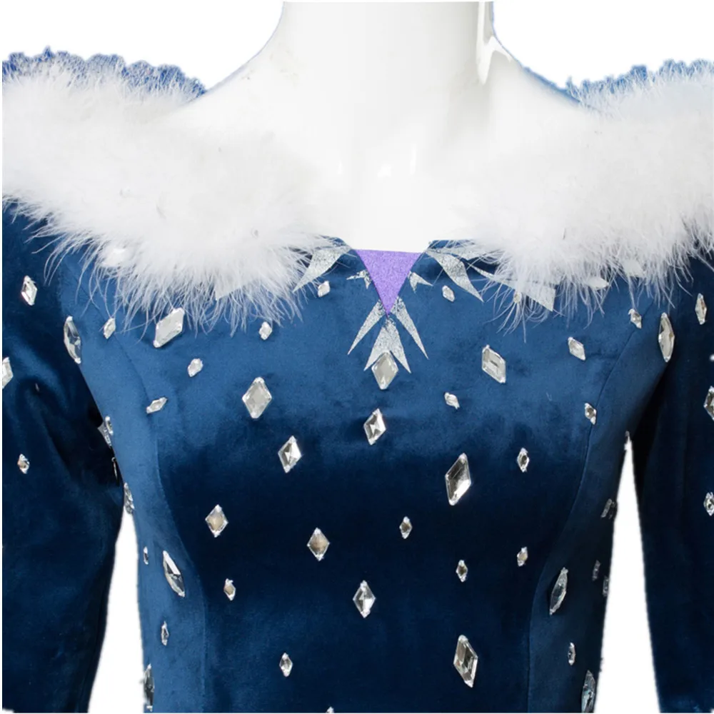 Ice Winter Queen Princess Cosplay Costume Elsa Blue Fantasia Dress For Halloween Party Women Girl Ball Dress up Stage Uniforms