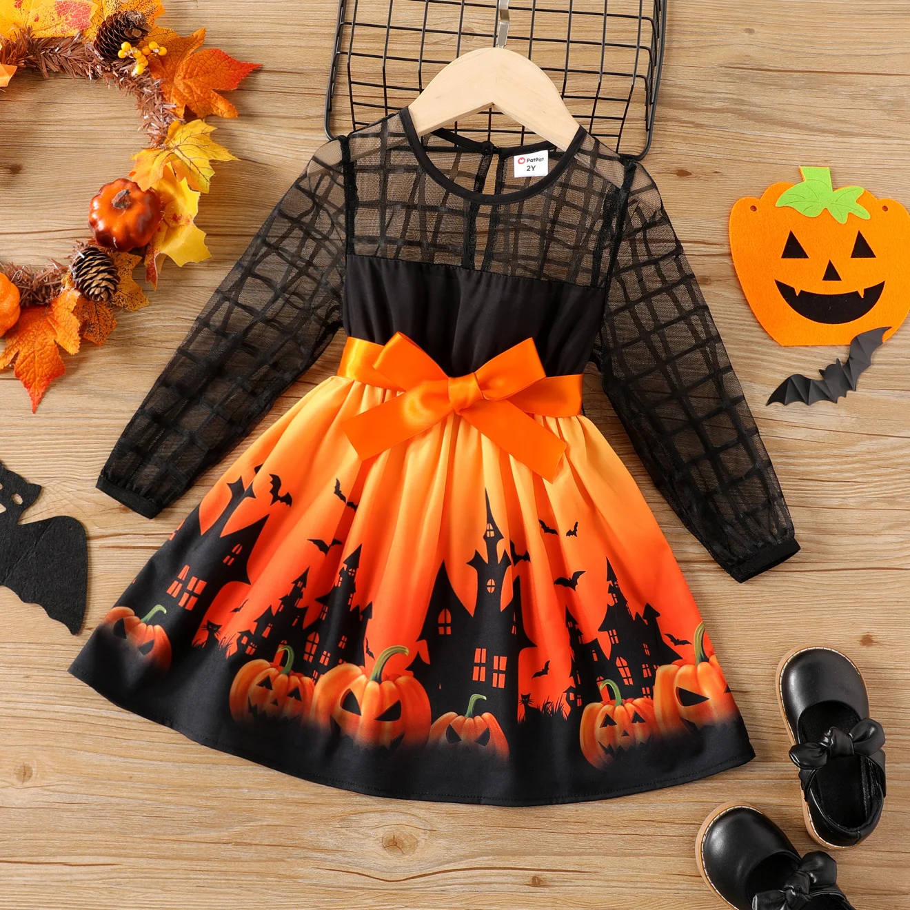 Halloween Toddler/Kid Girl Dress PatPat Pumpkin Print Mesh