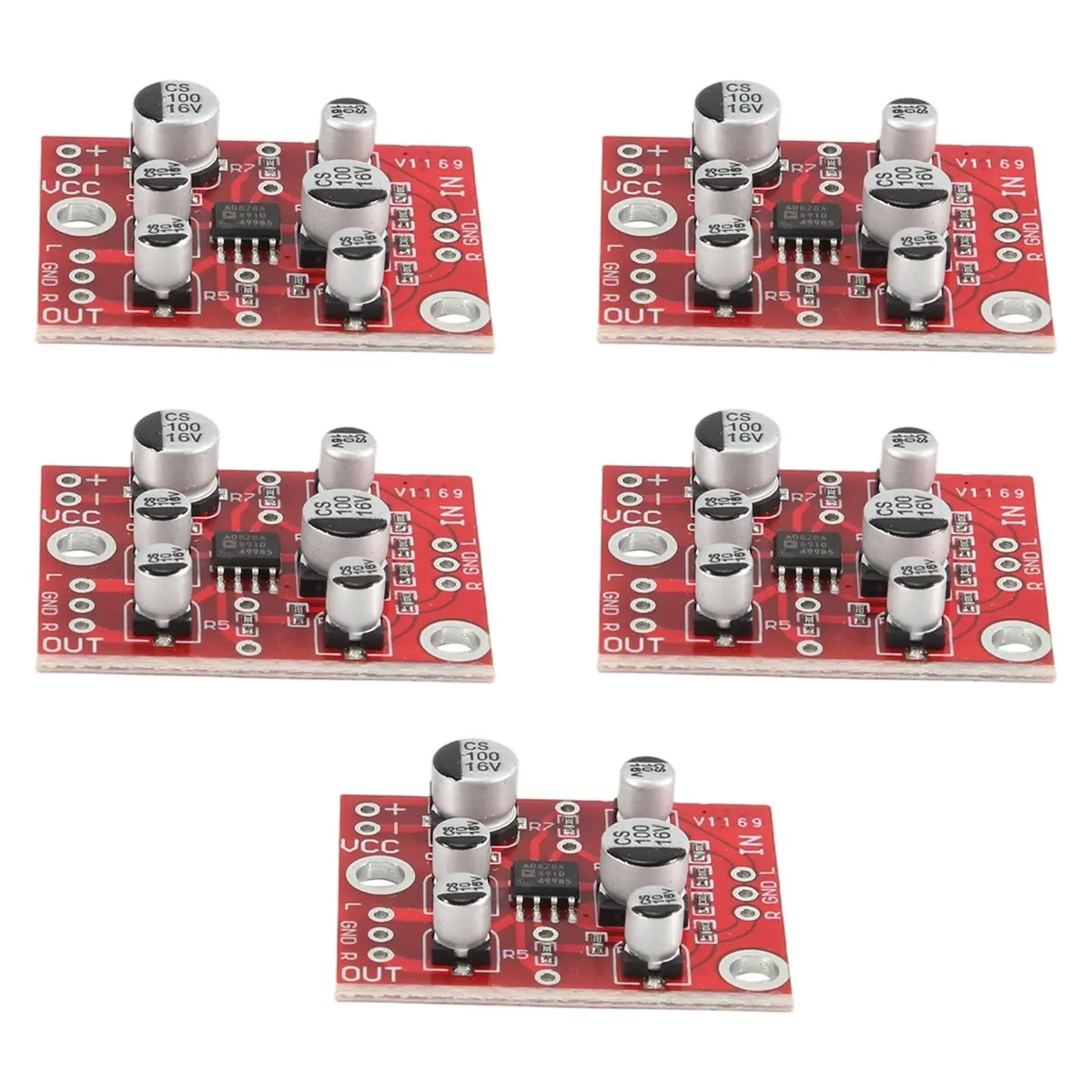 A59E 5PCS DC 5V-15V AD828 Stereo Preamp Preamplifier Module AMP Module Microphone Preamp Module