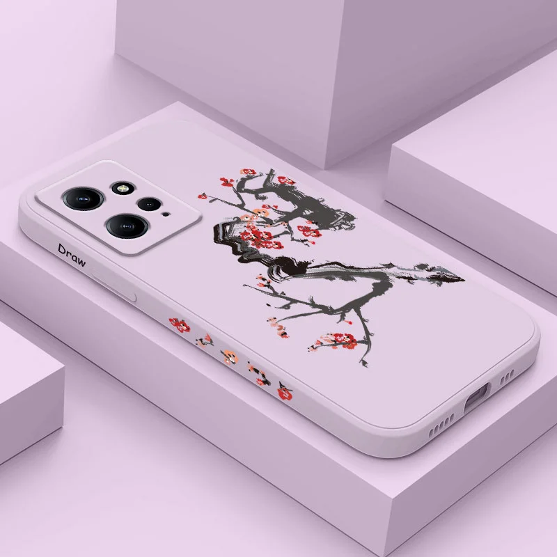 Cold Plum Tree Phone Case For Xiaomi Redmi Note 12 12S 11 11S 10 10T 10S 9 9S 8 7 Pro Plus 4G 5G Liquid Silicone Cover image 2