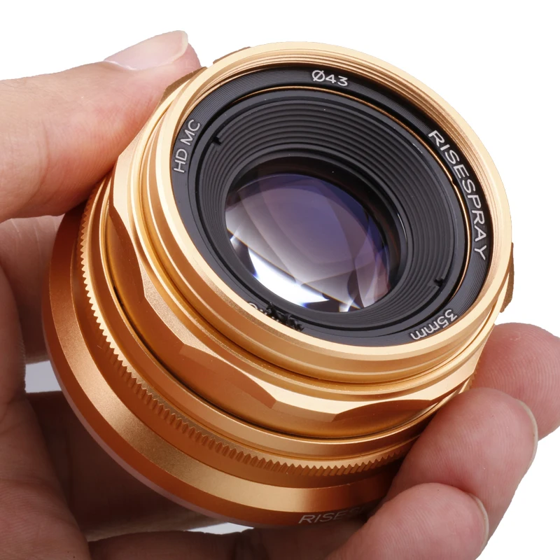 RISESPRAY 35mm F1.6 V APS-C Prime Lens for Sony E A6600 6500 Fuji XF Canon EOS-M M50 Panasonic/Olympus Micro 4/3 Gold