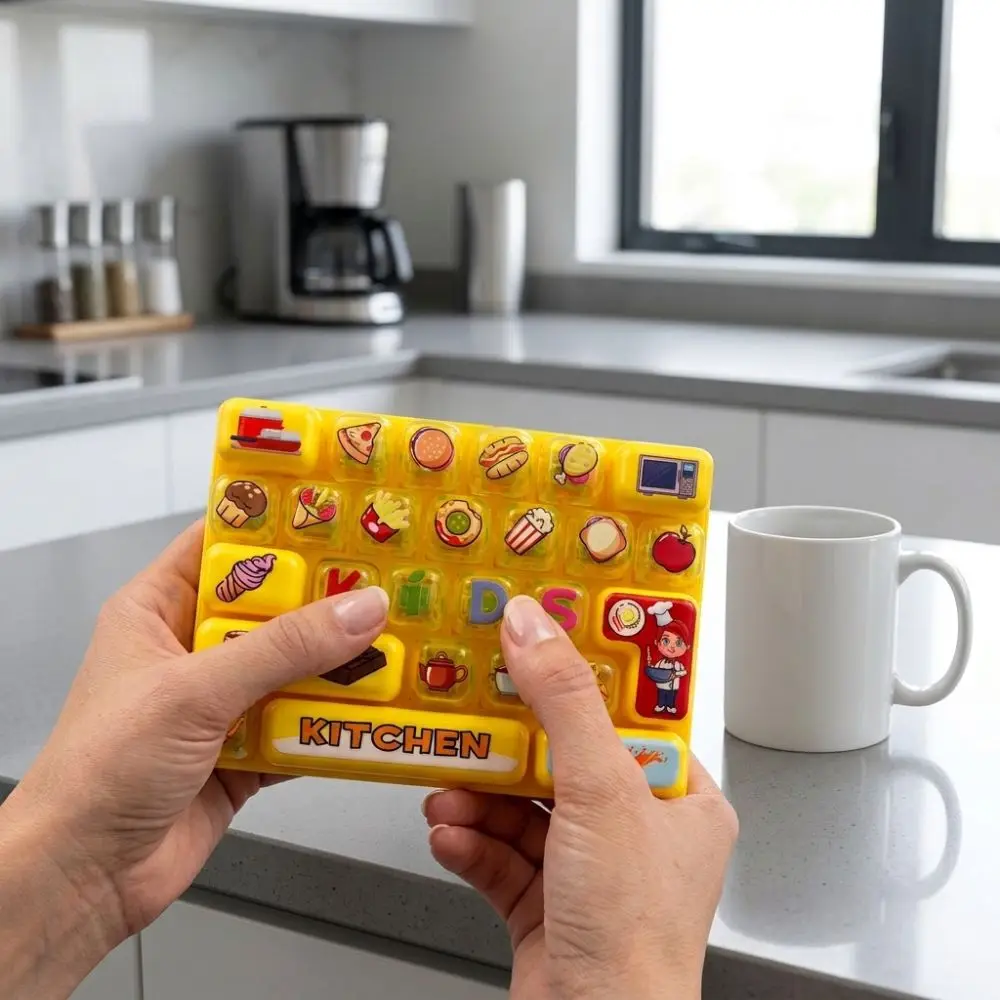 Cartoon 26 Keys Fidget Keyboard Plastic Clickable Keys Mechanical Keyboard Keychain Clear Key Sounds Food Animal