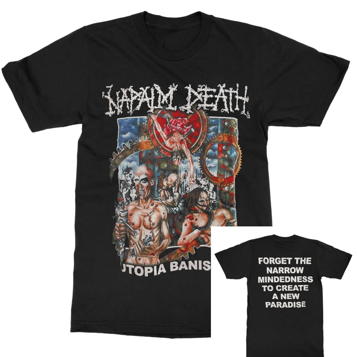 Camiseta Napalm Death Utopia Banished Band 100% algodão com estampa gráfica masculina e feminina, top de verão para streetwear