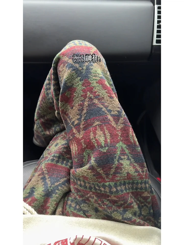 

Мужские свободные вязаные брюки в этническом стиле на осень-зиму, широкие штанины, комфортные, свободного кроя, повседневные трикотажные брюки