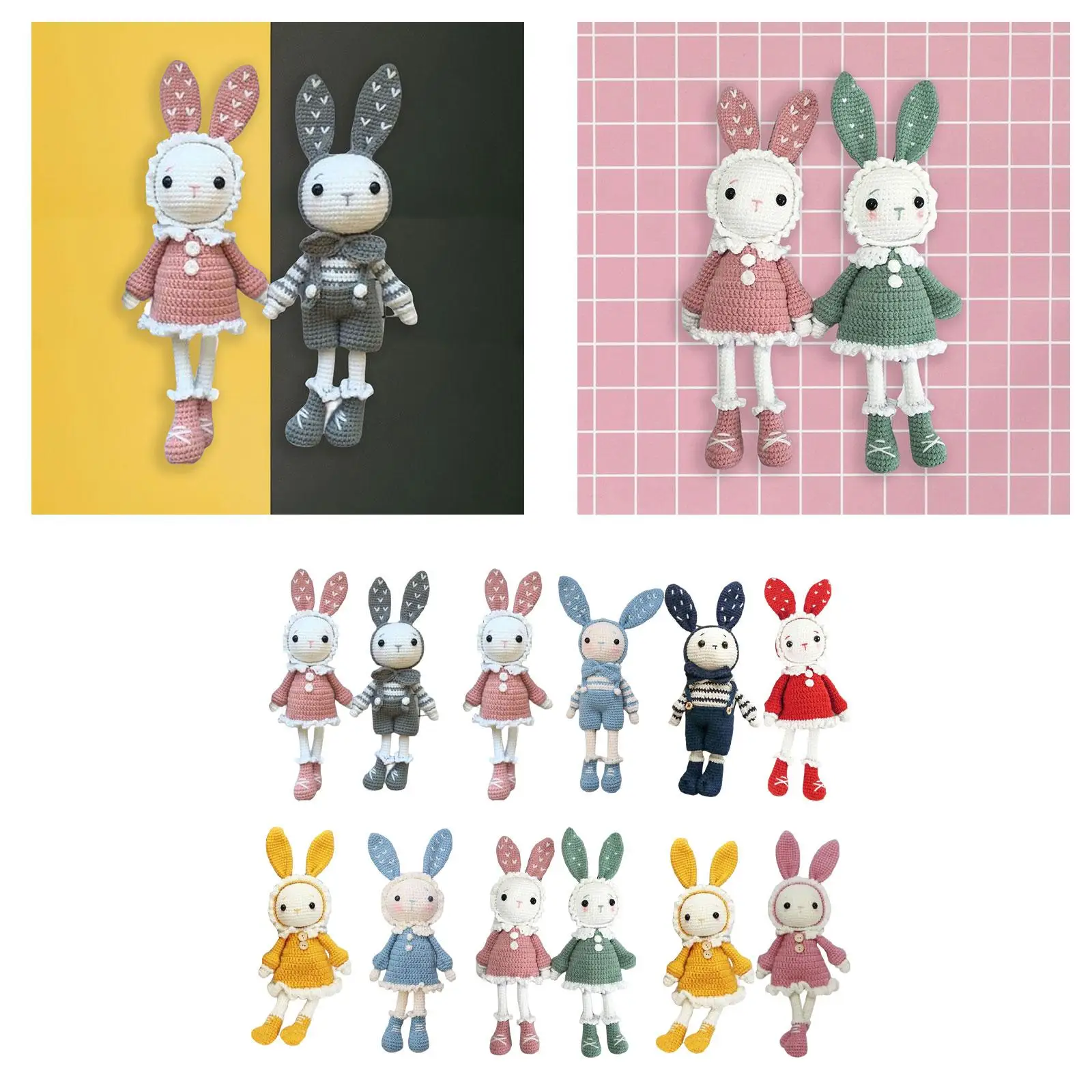 Principiante completo, un paio di artigianato all'uncinetto per conigli Crea la tua bambola include filato, uncinetto per animali di peluche per adulti