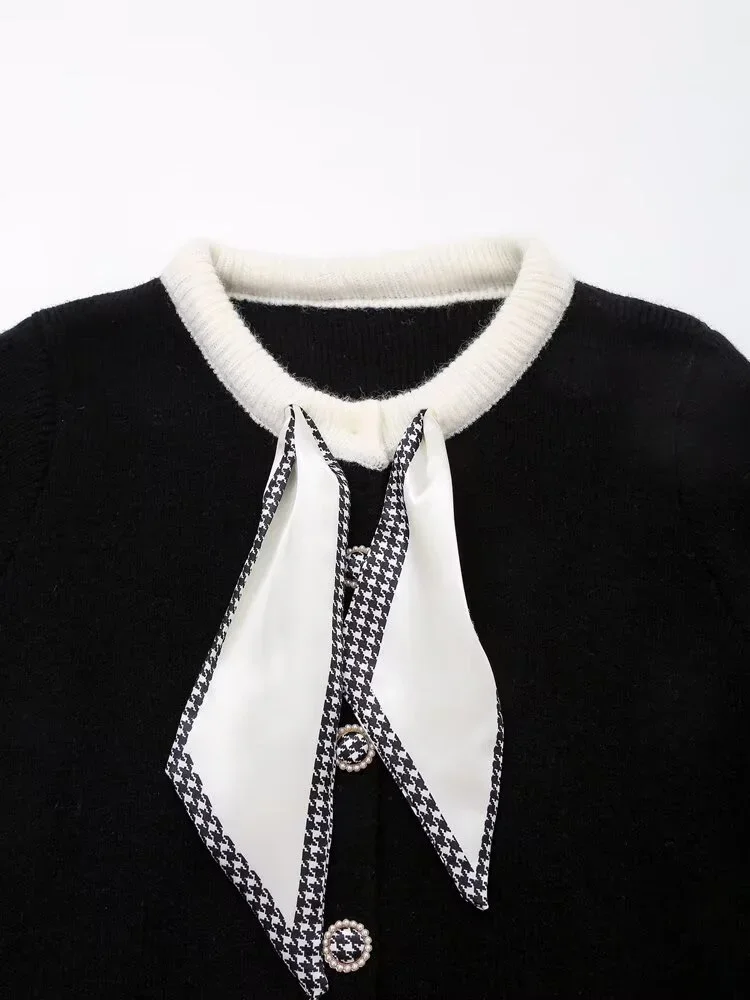 LIBIELIY New Women's Clothing European And American Style Fashion Casual Simple All-match Knitted Bowknot Long Sleeve Cardigan