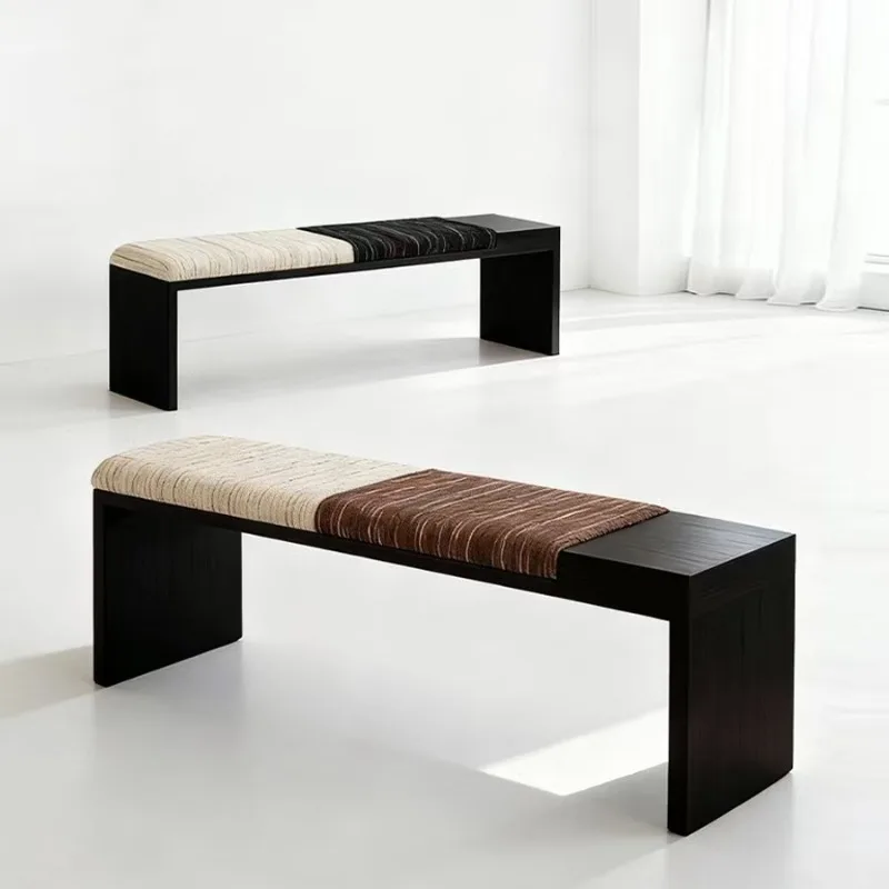 Simple and modern home shoe changing stool, striped soft bag bench, home living room bedroom bedside stool, ash wood bench