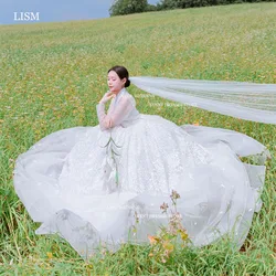 LISM Vintage Korea A-Line Hanbok Wedding Dresses Photo Shoot Long Sleeves V-Neck Organza Bridal Gowns Formal Occasion Dress 2024