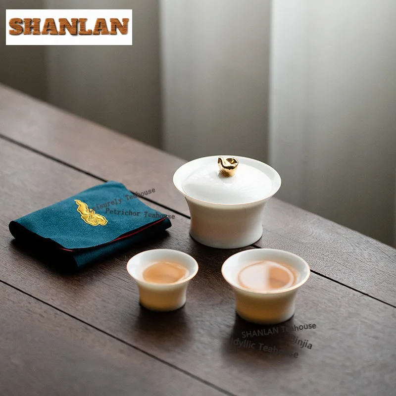 

Outline In Gold Porcelain Travel Tea Set Kit Retro Teapot And Cup Set 1 Pot 2 Cups Tea Maker Organizer Portable Picnic Tote Bag