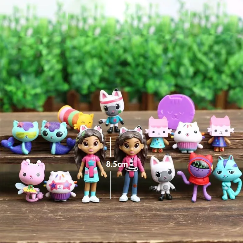 Juego de 6 uds de figuras de casa de muñecas Gabby de PVC, juguete Mercat, animales de peluche de dibujos animados, coche sonriente, abrazo de gato, muñecas Gaby para niñas, regalos de cumpleaños para niños