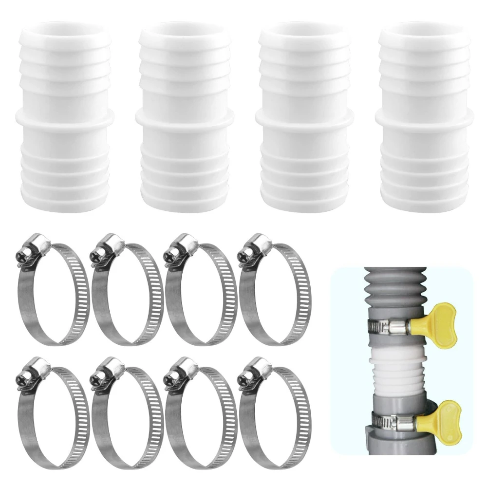 

4pcs Hosefitings 8pcs Hose Clamps Combination 40mm Plastic Hose 21-44mm American Hose Clamp Suitable for Swimming Pool Hoses