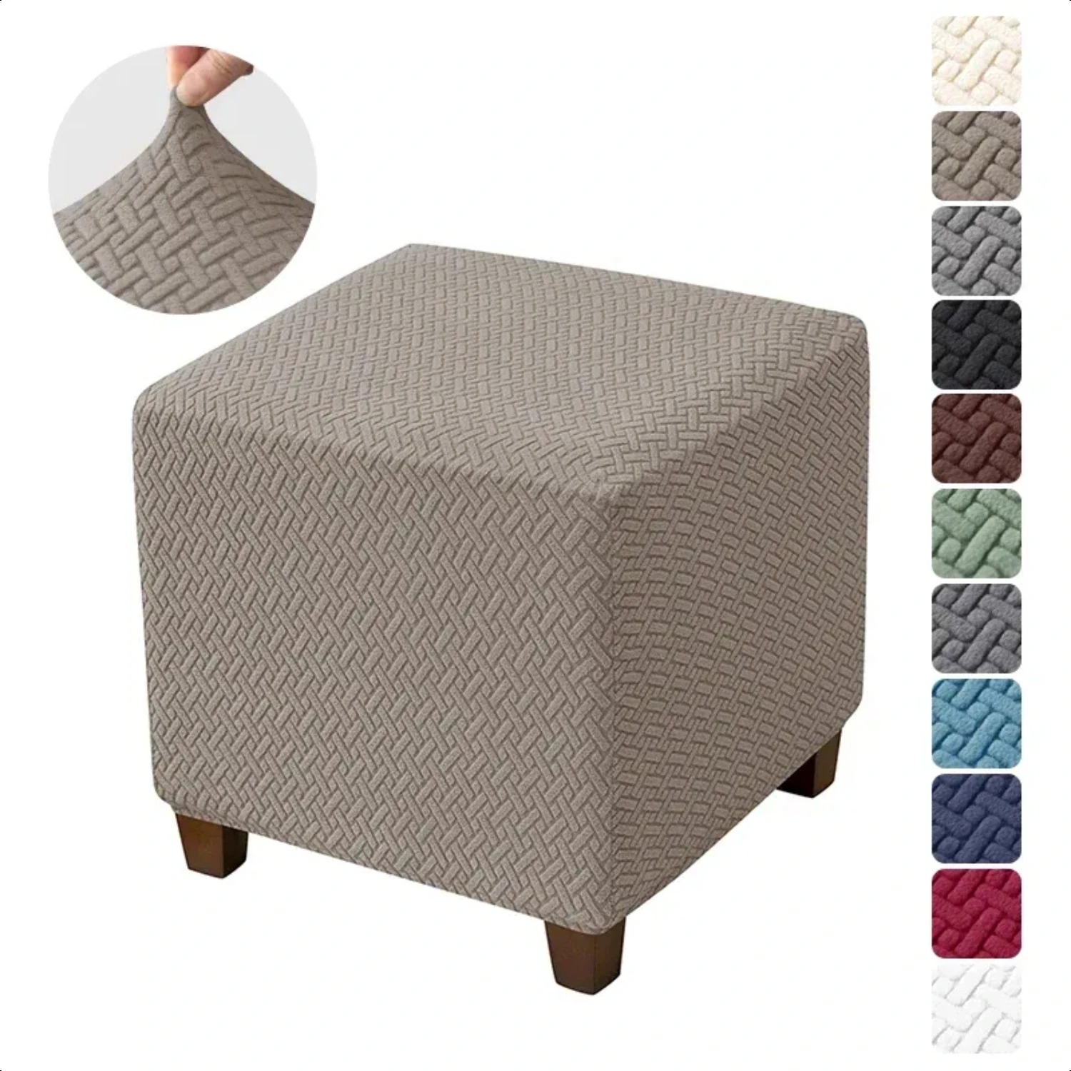 Elegant, Stylish, and Durable Square Ottoman Stool Jacquard Slipcover - All-inclusive Cover for Long-lasting Protection - Elasti