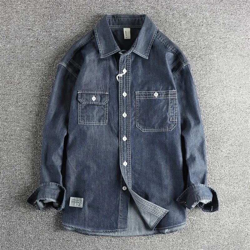 

Ретро-куртка из американского денима для мужчин, свободного кроя, с 3D-пошивом, в стиле рабочей одежды, дышащая, влагопоглощающая, с длинными рукавами...