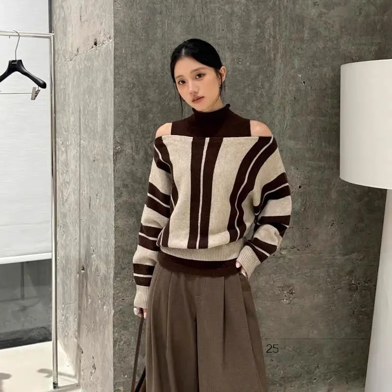 

Осенне-зимний модный новый женский элегантный вязаный комплект из двух предметов, свитер с цветными блоками, корейский высококачественный дизайн, ретро-свитер