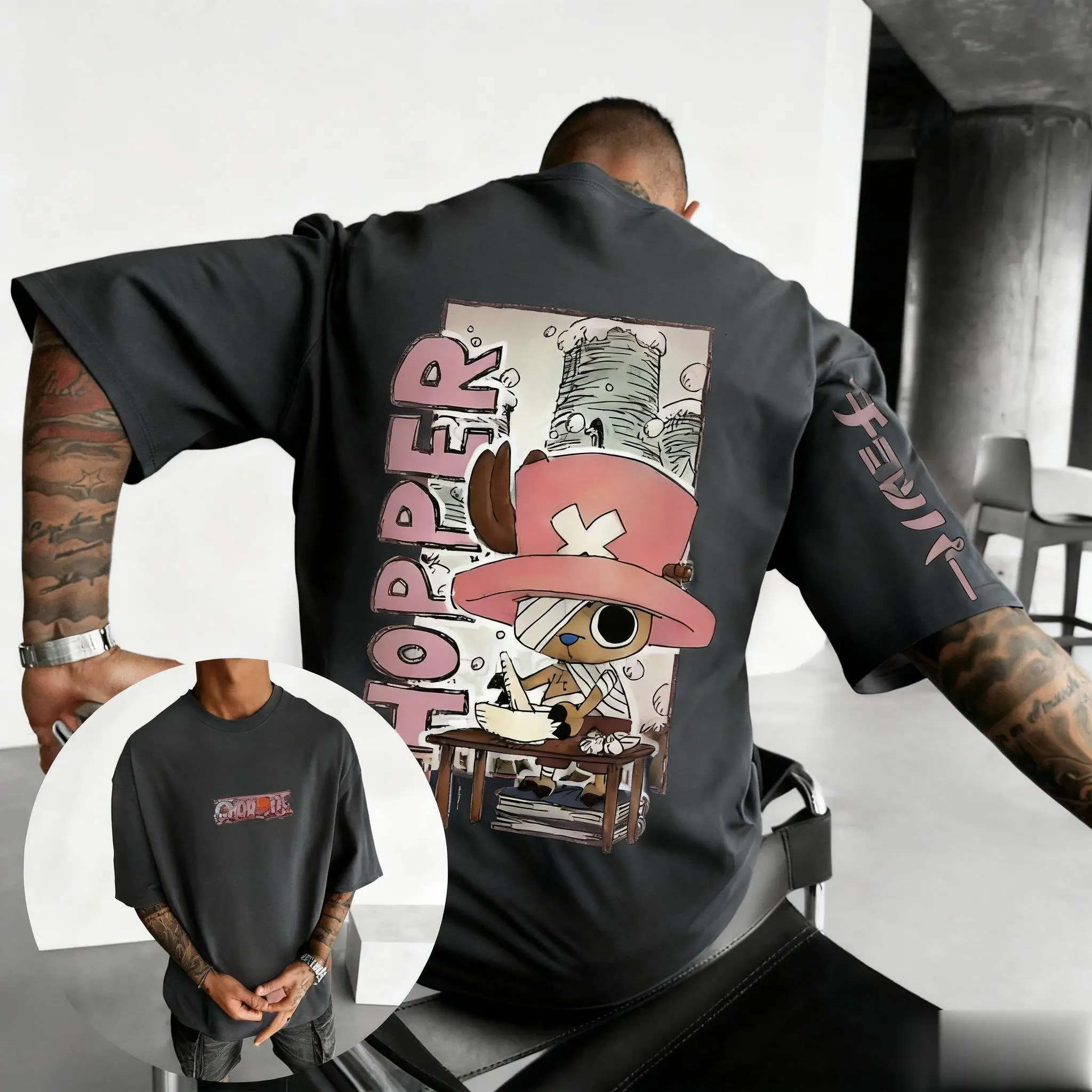 

Oversized Anime Graphic Tee One Piece Chopper T Shirt Men Women Vintage Cotton Short Sleeve Loose Casual Tops Summer Y2k Clothes