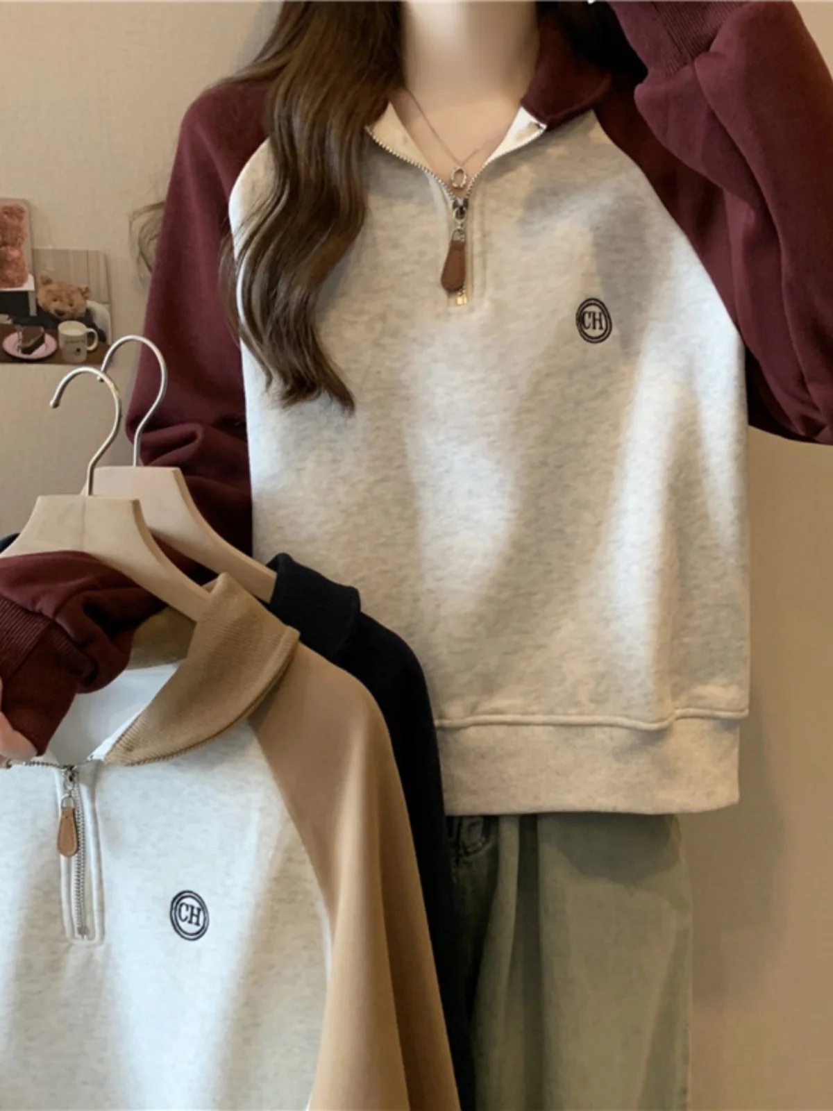 

Женская тонкая толстовка на молнии с длинными рукавами, весенне-осенняя, свободного кроя, в стиле колор-блок, модный топ