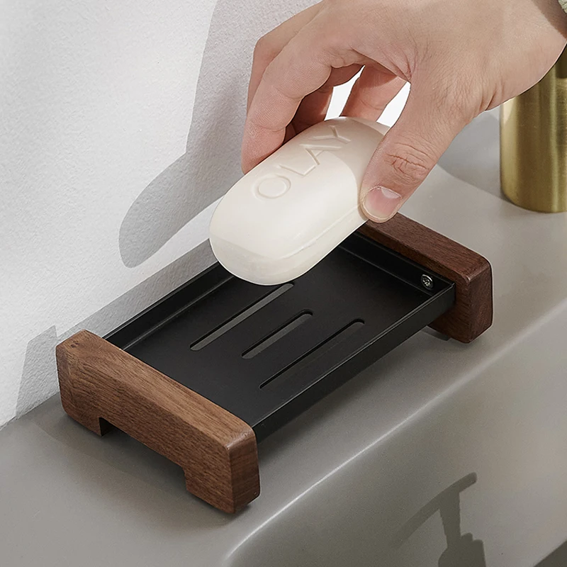 Wooden Natural Soap Dishes TrayHolder Storage Soap Rack Plate Box Container Portable Black/White Bathroom Soap Dish Storage