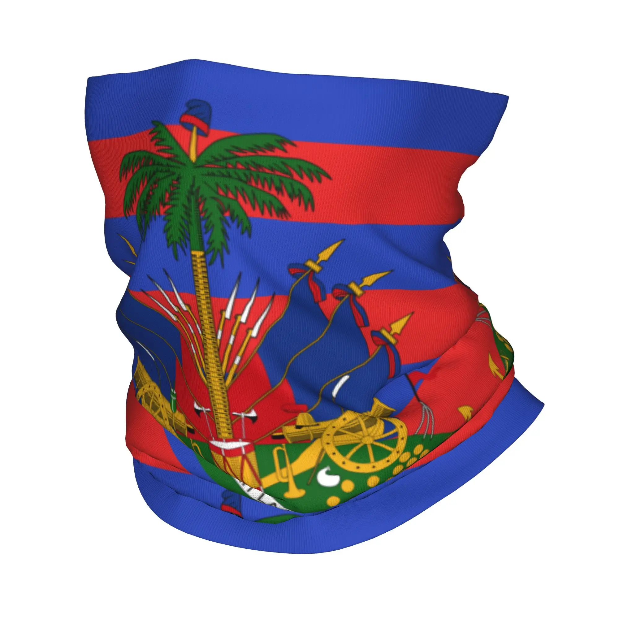 Custom The National Emblem of Haiti Bandana Neck Warmer Women Men Winter Ski Tube Scarf Gaiter Patriotic Face Cover