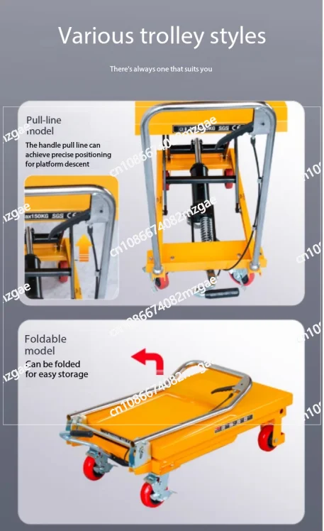 Portable Manual Hydraulic Scissor Lift Table Mobile Flat Lift Trolley Hand Push Small Lift Platform