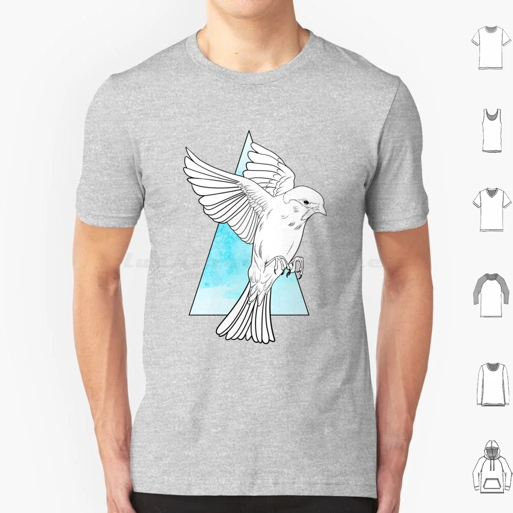 Geometric Nature-Flying Bird T Shirt 6Xl Cotton Cool Tee Bird Flying Flapping Geometric Geometry Blue Watercolor 5Sizes2Small