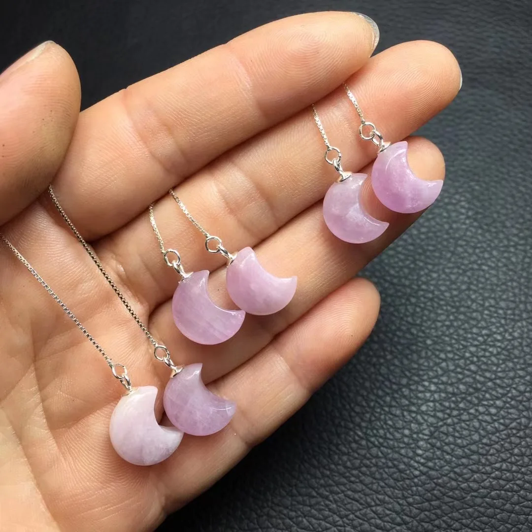 1 Pair Fengbaowu Natural Heart Moon Kunzite Earring 925 Sterling Silver Crystal Healing Stone Fashion Jewelry Gift Women 3