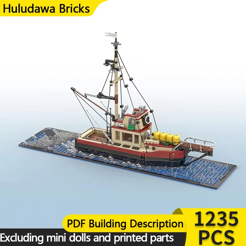 Boat Ship Model MOC Building Bricks Salvage Ocean Fishing Vessel Modular Technology Gifts Holiday Assemble Children Toys Suit