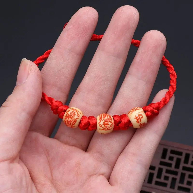 Pulsera cuerda roja tigre Año Nuevo E15E, pulsera trenzada hilo rojo hecha a mano para Protec