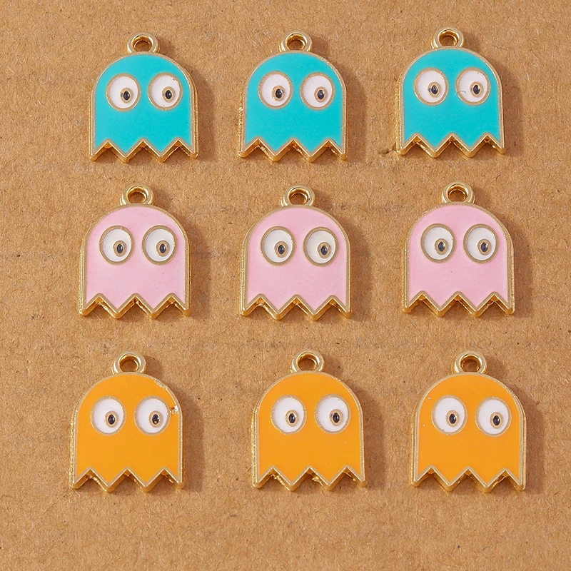 10pcs Cute Enamel Halloween Ghost Charms Pendant for Earrings Necklace DIY Bracelet Jewelry Accessories Supplies