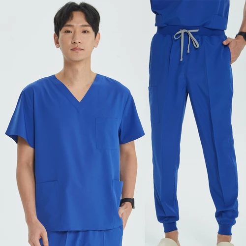 Imagen 2 del producto Uniformes médicos Unisex, Top con cuello en V, pantalones para correr, conjunto exfoliante, ropa de trabajo quirúrgica elástica, traje de enfermería para dentista y veterinario, traje de médico S21