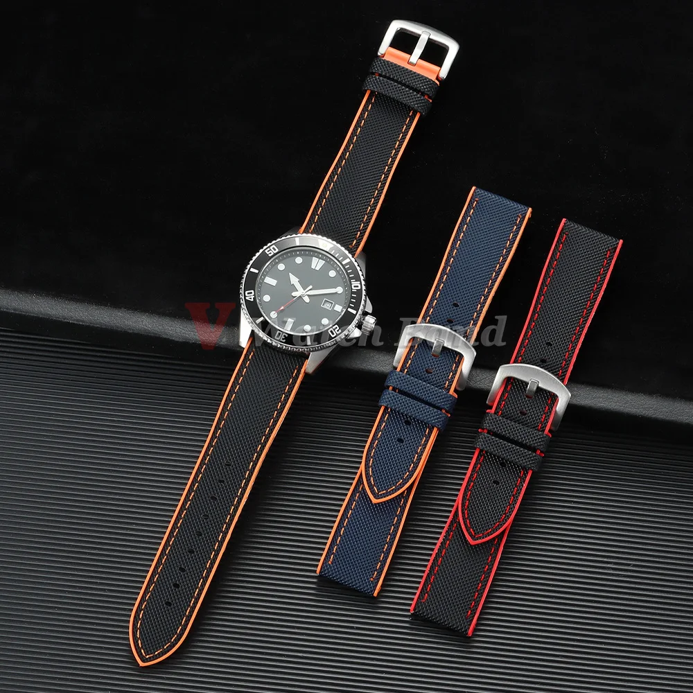 18/19/20/21/22/24mm Nylon-Segeltuch-Gummi-Hybrid-Uhrenarmband für Herren und Damen, Silikon, wasserdicht, orange-blaue Armbänder – Detail 19