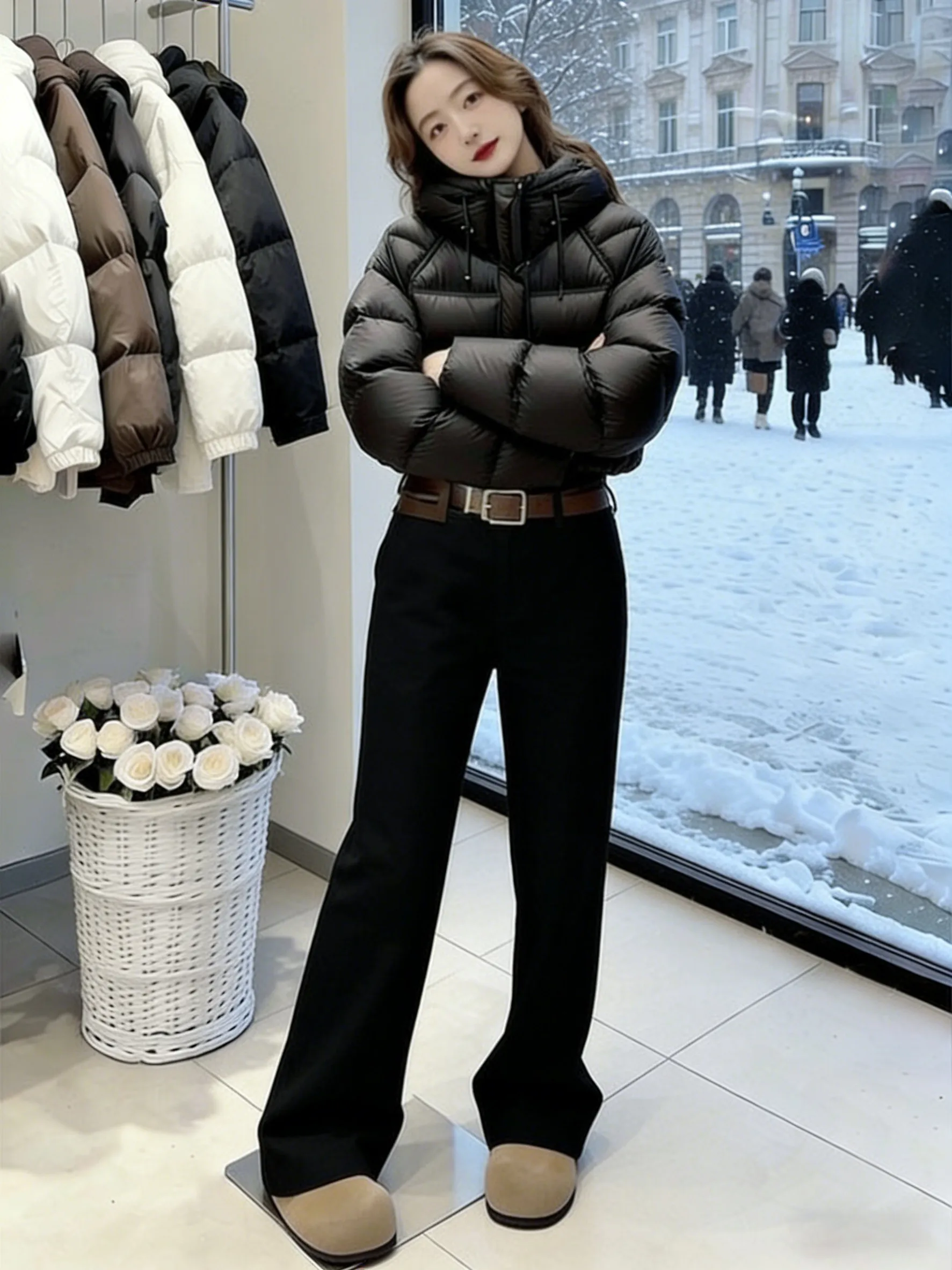 

Женские брюки Bla Fce с подкладкой, струящиеся, с высокой талией, прямого кроя, повседневные, элегантные, стройнящие, универсальные, зимние, модные