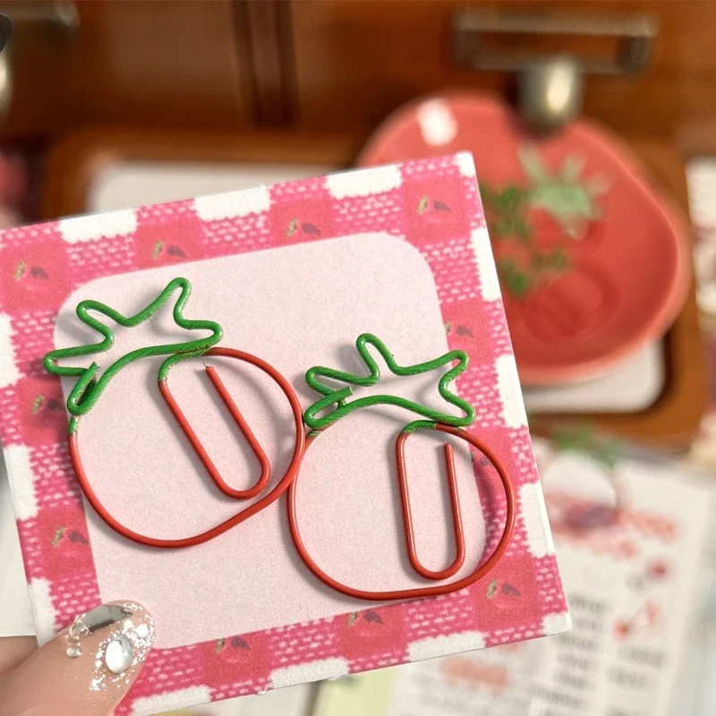 10/20 قطعة الأحمر الرجعية اليابانية ورقة كليب الطماطم الفراولة الكرز قصاصات الورق كليب كتاب صفحة مذكرة مقاطع ثابتة لوازم الطلاب
