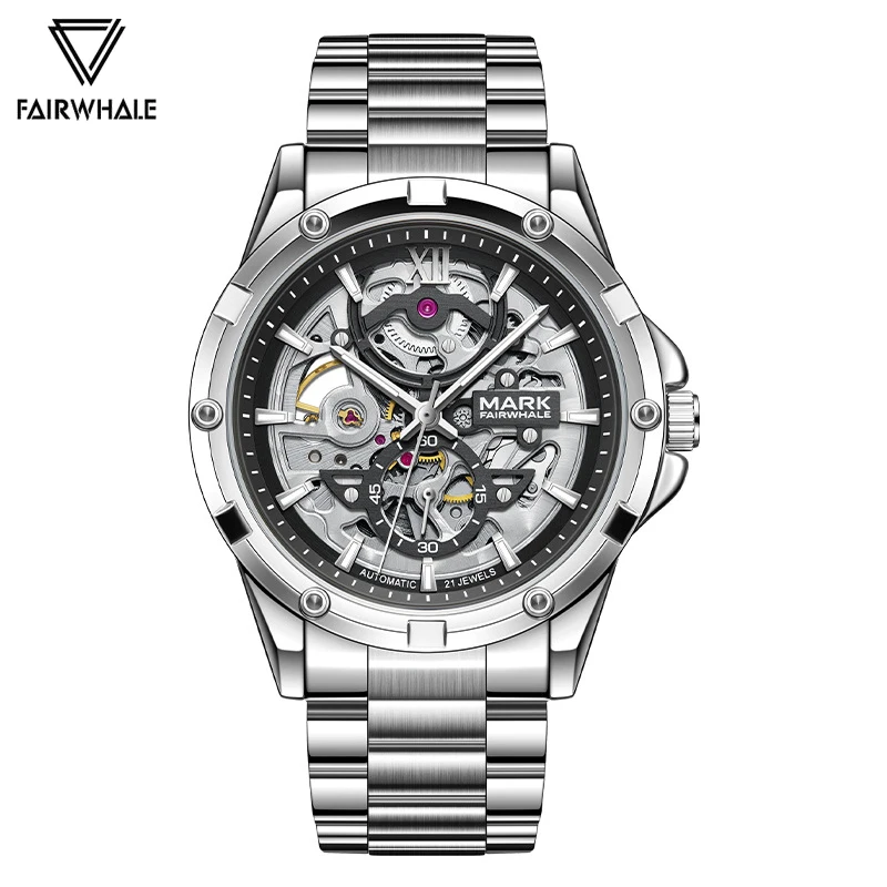 2024 Luxury Men Watches Fashion Brands Mark Fairwhale Stainless Steel Watch Man Waterproof Automatic Mechanical Wristwatch Reloj