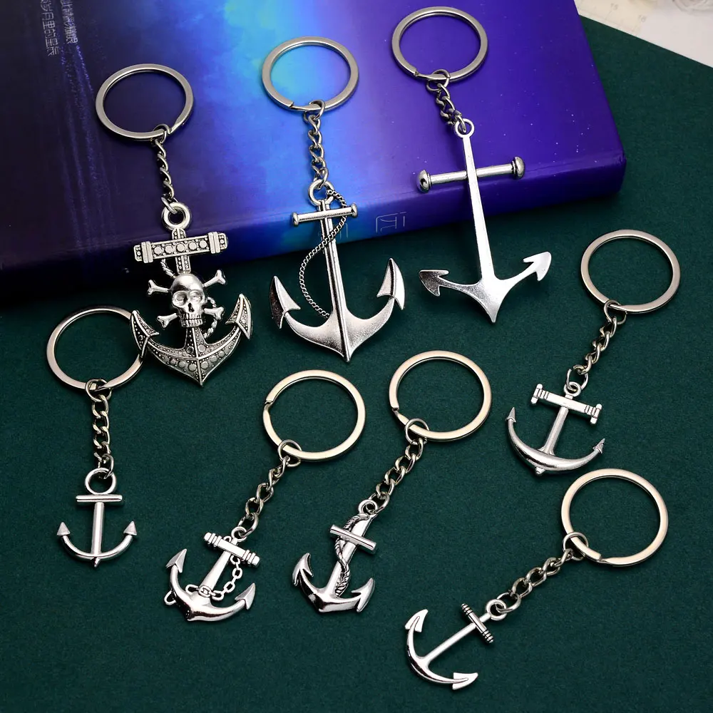 Anchor Charms Keychain Navigation Hook Pendants Keyring Jewelry Gift Key Holder Chain Ring For Men Dad Boyfriend Car Accessories